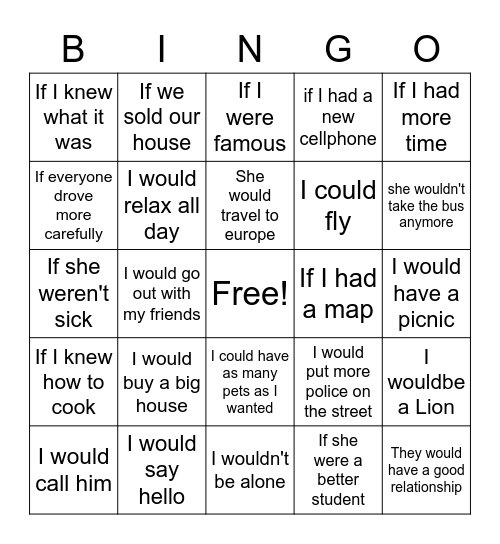 2th Conditional Bingo Card