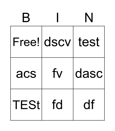 Untitled Bingo Card