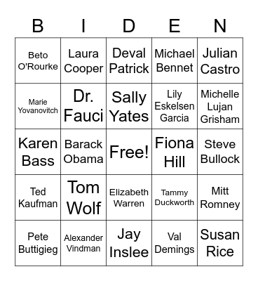 Cabinet Members Bingo Card