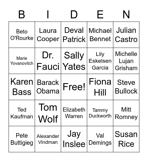 Cabinet Members Bingo Card