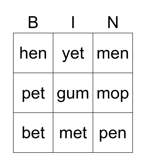 The Gum Bingo Card