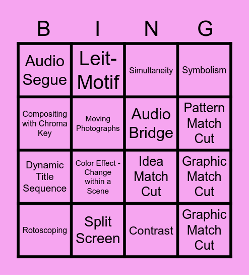 Edit Techniques Bingo Hunt Bingo Card