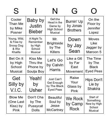 SINGO Bingo Card