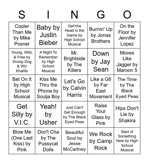 SINGO Bingo Card
