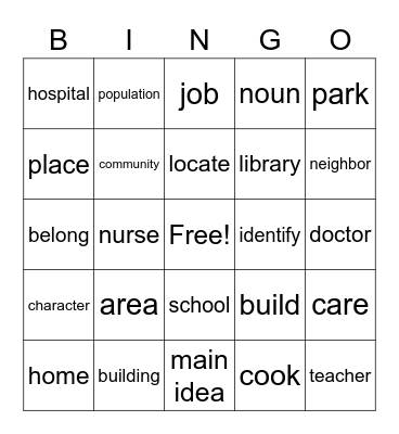 Reach C Unit 1 Part 2 Key Words Bingo Card