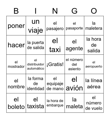 Leaving for a Trip & Describing Airport Activities  Loteria Bingo Card