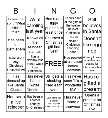 Christmas Bingo Card