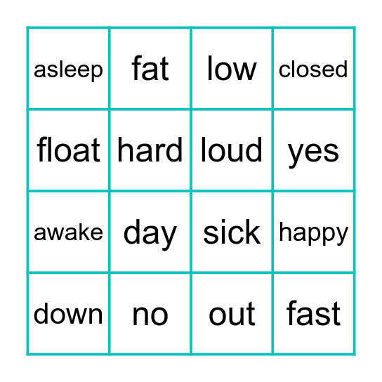 Antonym Bingo Card