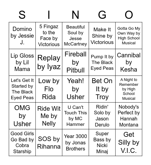 SINGO Bingo Card