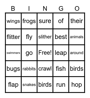 Level D - Animals on the Go Bingo Card