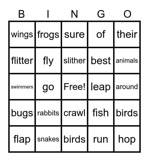 Level D - Animals on the Go Bingo Card