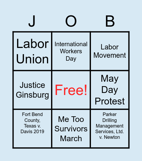 Labor Rights Bingo Card