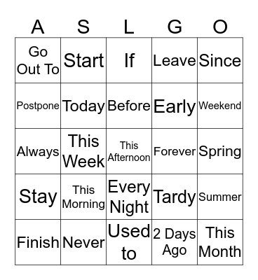 No Time to Get Tense List 3  Bingo Card