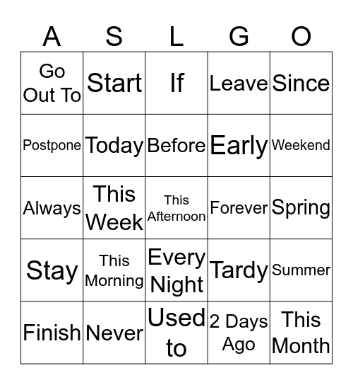 No Time to Get Tense List 3  Bingo Card