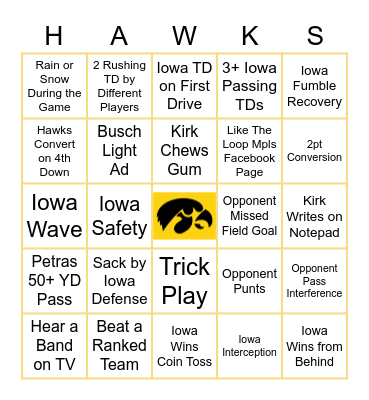 Iowa Football Bingo Card