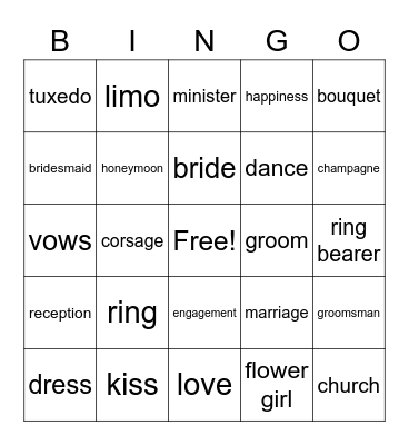 BRIDAL SHOWER BINGO Card