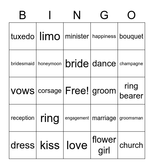 BRIDAL SHOWER BINGO Card