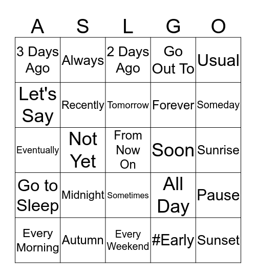 No Time to Get Tense List 4 Bingo Card