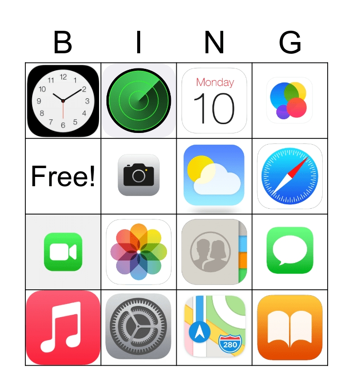Tech Club- IPad Apps Bingo Card
