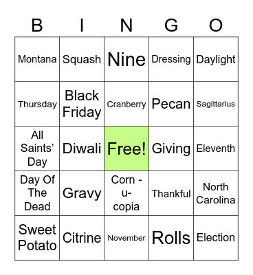 November CCC Bingo Card