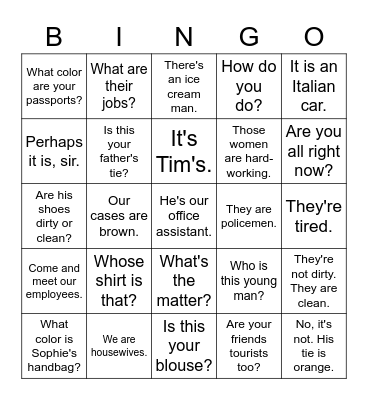NCE 1 Lesson 11-20 Bingo Card