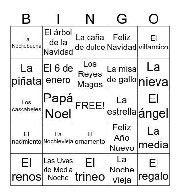 Spanish Bingo Card