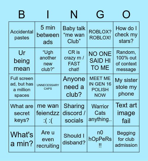 Untitled Bingo Card - m n roblox discord