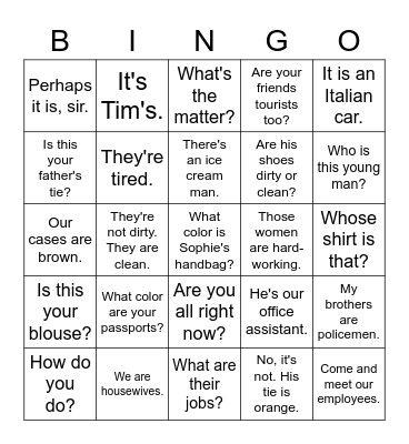 NCE 1 Lesson 11-20 Bingo Card