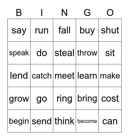 Past simple Bingo Card