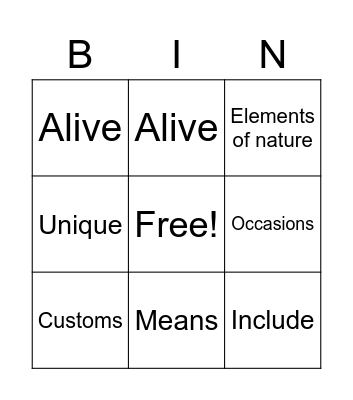 1 Bingo Card