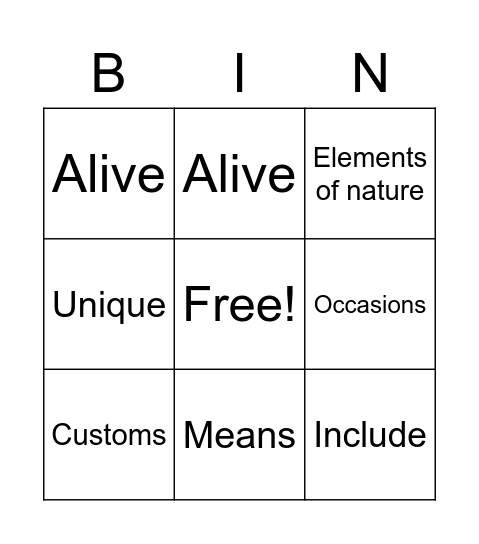 1 Bingo Card