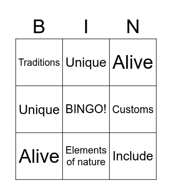 1 Bingo Card