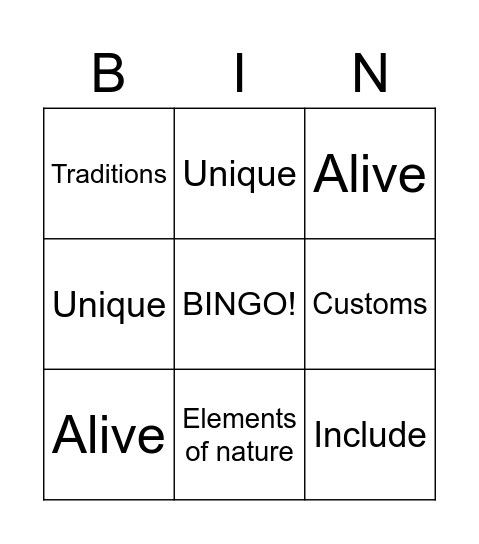 1 Bingo Card