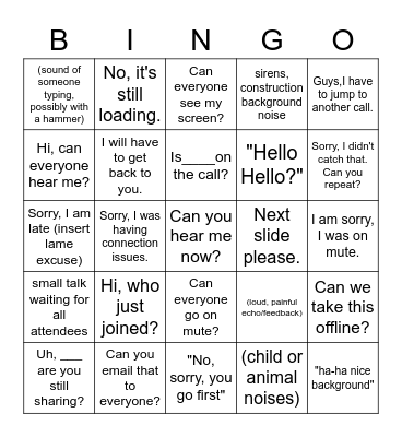 WFH Conference Call Bingo Card