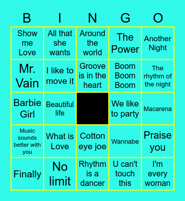 90s Dance Party Bingo Card