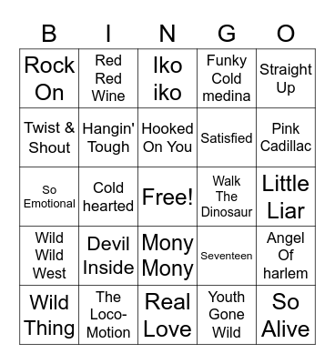 80s Hits Bingo Card