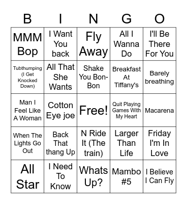 90s Pop Bingo Card