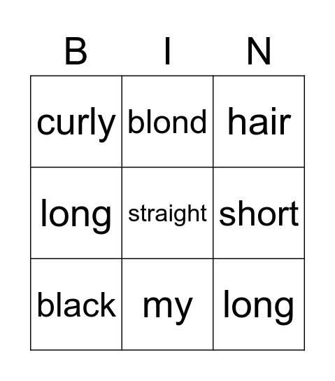 My hair Bingo Card