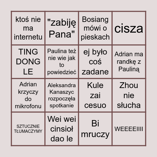B班bingo Card