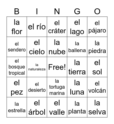 La Naturaleza Bingo Card