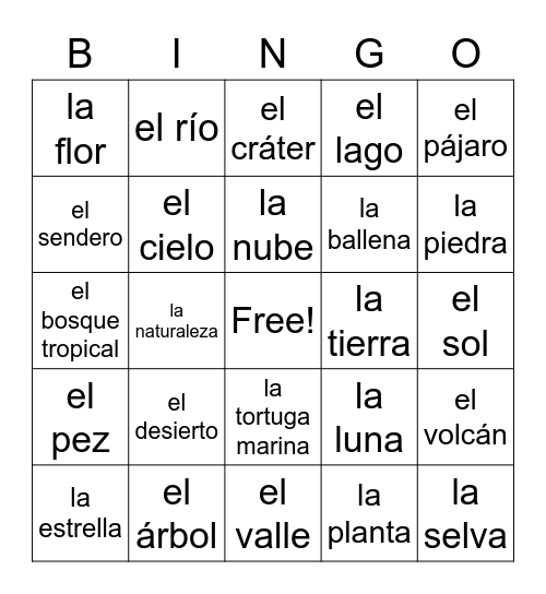 La Naturaleza Bingo Card