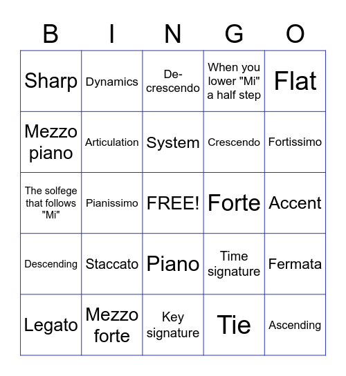 CHORUS Bingo Card