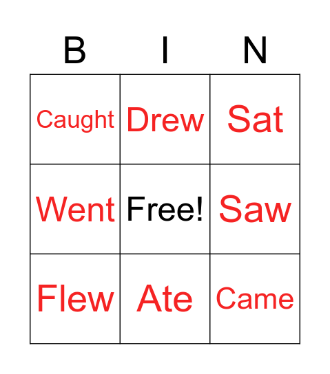 Verbs in the past Bingo Card