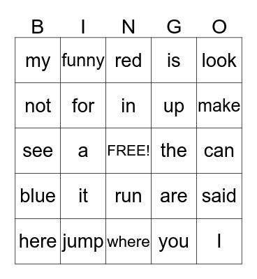 Sight Words! Bingo Card