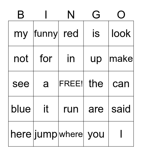 Sight Words! Bingo Card