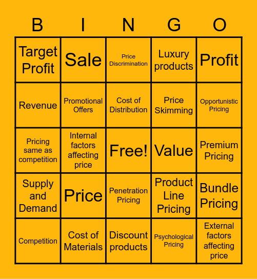 The 4 P's - Price Review Bingo Card