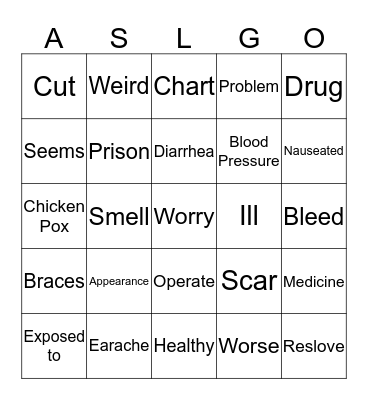 Medical List 1 & 2 Bingo Card
