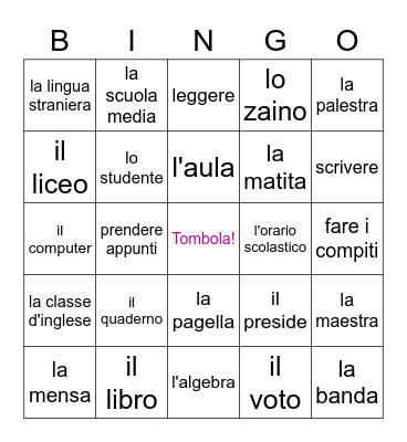 Tombola - La Scuola Bingo Card