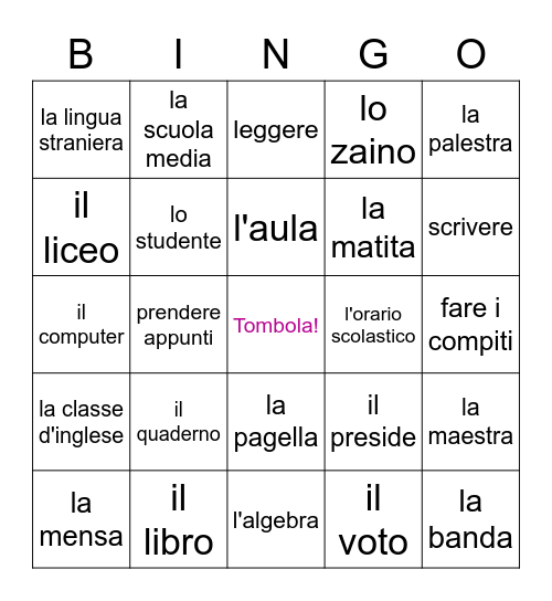 Tombola - La Scuola Bingo Card