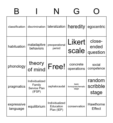 EDU 303: Preschool Behavior BINGO Card